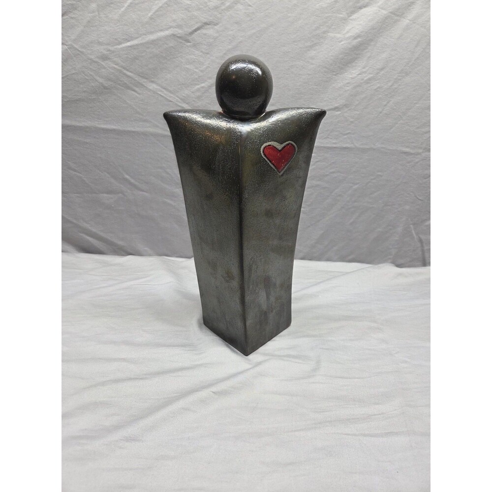 Rare 14" Barb Hertel Studio Pottery "Guardian Spirit" Sculpture with Red Heart